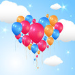 Balloons forming a heart flying in the air