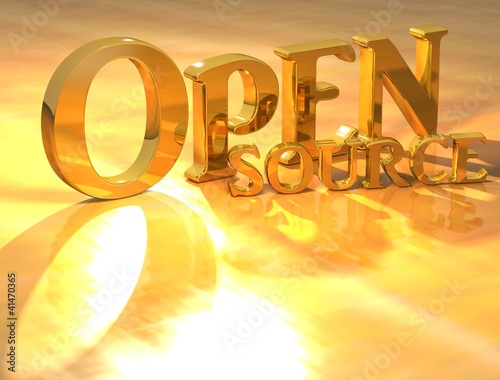 Illustration: 3D Open source Gold text 3D Open source Gold text