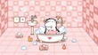 Frau im Badezimmer mit Dusche und Schaum