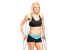 An injured young female on crutches