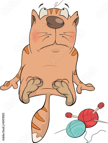 Vector: Cat and threads. Cartoon Cat and threads. Cartoon