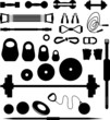 Set of silhouettes of the equipment for weightlifting