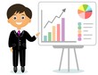 Illustration: The businessman shows the growth schedule on a board The businessman shows the growth schedule on a board