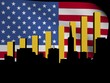 San Francisco skyline and graph over American flag illustration