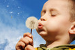 boy with dandelion on a sky background