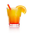 Orange alcohol cocktail with orange fruit slice isolated