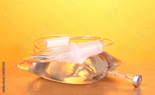 Photo: Bag of intravenous antibiotics and plastic infusion set Bag of intravenous antibiotics and plastic infusion set