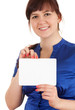 Foto: overweight, fat woman with blank sign overweight, fat woman with blank sign