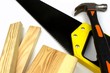 Planks, handsaw and hammer