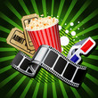Illustration of movie theme objects on red background Illustration of movie theme objects on red background