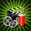 Illustration of movie theme objects on green background Illustration of movie theme objects on green background
