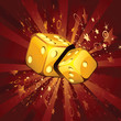 Two golden dice on shiny background
