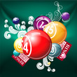 Bingo or lottery balls and cards on green background Bingo or lottery balls and cards on green background
