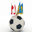 Flags of Poland and Ukraine  with soccer ball
