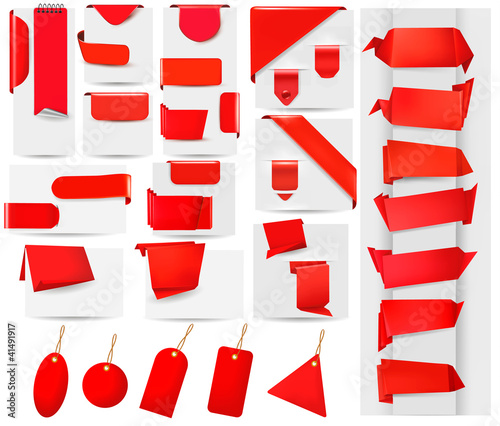 Vector: Big collection of red origami paper and stickers. Big collection of red origami paper and stickers.