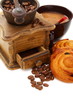 Coffee and buns on a white background.