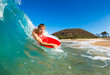 Boogie Boarder Surfing Amazing Blue Ocean Wave