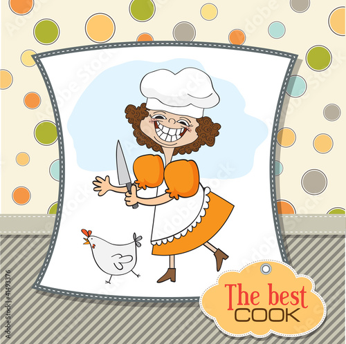 Vector: the best cook certificate with funny cook who runs a chicken the best cook certificate with funny cook who runs a chicken