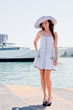 The girl on the background of the ocean liner