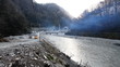 Mountain river. Freeway tunnel construction site. Mountain river. Freeway tunnel construction site.