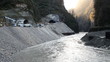 Mountain river. Freeway tunnel construction site. Mountain river. Freeway tunnel construction site.