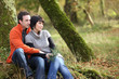 Couple sitting in woods