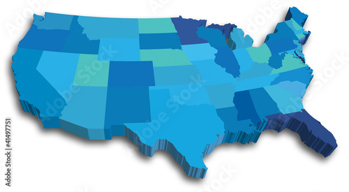 Vector: Blue 3D USA State map Blue 3D USA State map