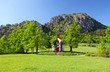 Spring landcape with mountain and chapel in eastern europe