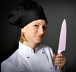 woman cook chef with kitchen knife