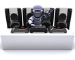 Robot  DJ mixing records on turntables