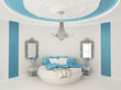 Round bed in baroque interior. Luxurious furniture in  Blue room