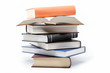 A stack of books on a white background.
