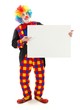 Clown holding blank white board
