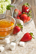 Breakfast with tea and strawberries Breakfast with tea and strawberries
