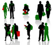 Silhouettes of tourists in different situation.