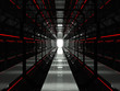 Dark red futuristic tunnel