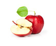 Red apple with slice and leaf isolated on white Red apple with slice and leaf isolated on white