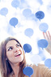 canvas print picture - Woman with thought bubbles