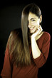 Young female model with amazing straight long hair