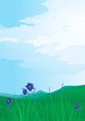 Blue flowers on mountains landscape