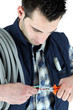 Electrician clipping electric cable Electrician clipping electric cable