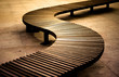 Curved wooden boarded bench