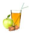 A fényképek részletei Apple juice in a glass, green apple and cinnamon sticks