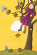 Girl sitting on a tree in autumn