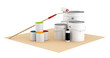 canvas print picture - Cans and bucket with color paint and roller brush