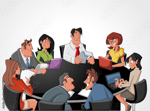 Vector: Meeting table with cartoon business people Meeting table with cartoon business people