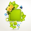 Green banner design with leaf and roses