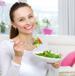 Detalii fotografie Diet. Healthy Young Woman Eating Vegetable Salad