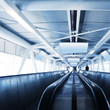 Empty advertisement billboards in a public airport space