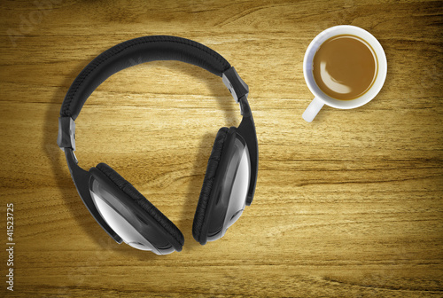 Photo: headphones and coffee headphones and coffee